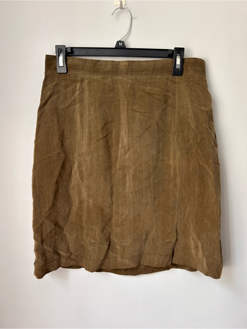 Vtg Ellen Figg 12P Petite Suede Olive Green Brown Mini Pencil Straight Skirt